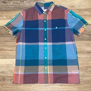 American Eagle Warm Summer Plaid Short Sleeve Button Down Shirt